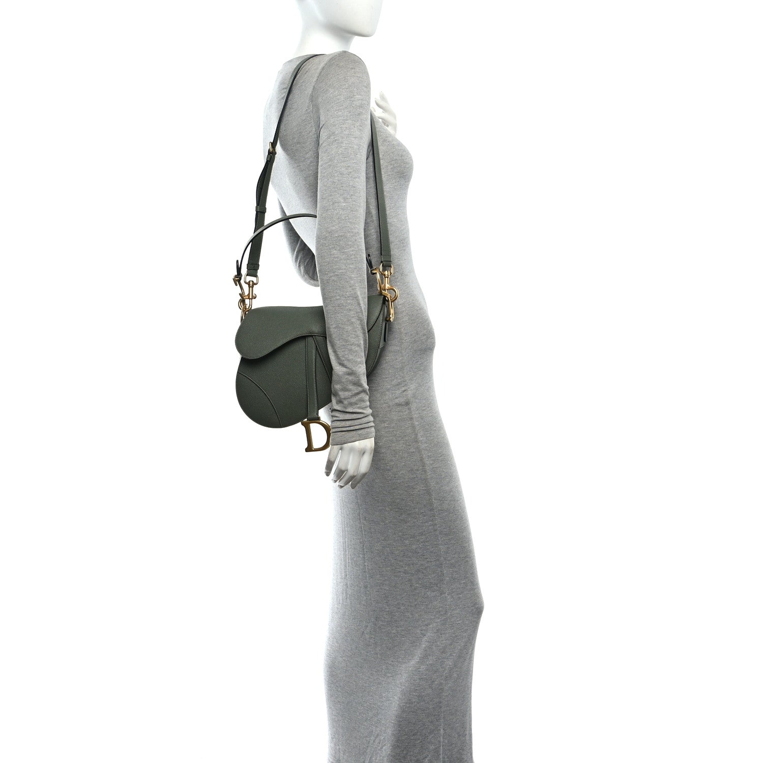 Grained Calfskin Saddle Bag With Strap Sage Green — view 2