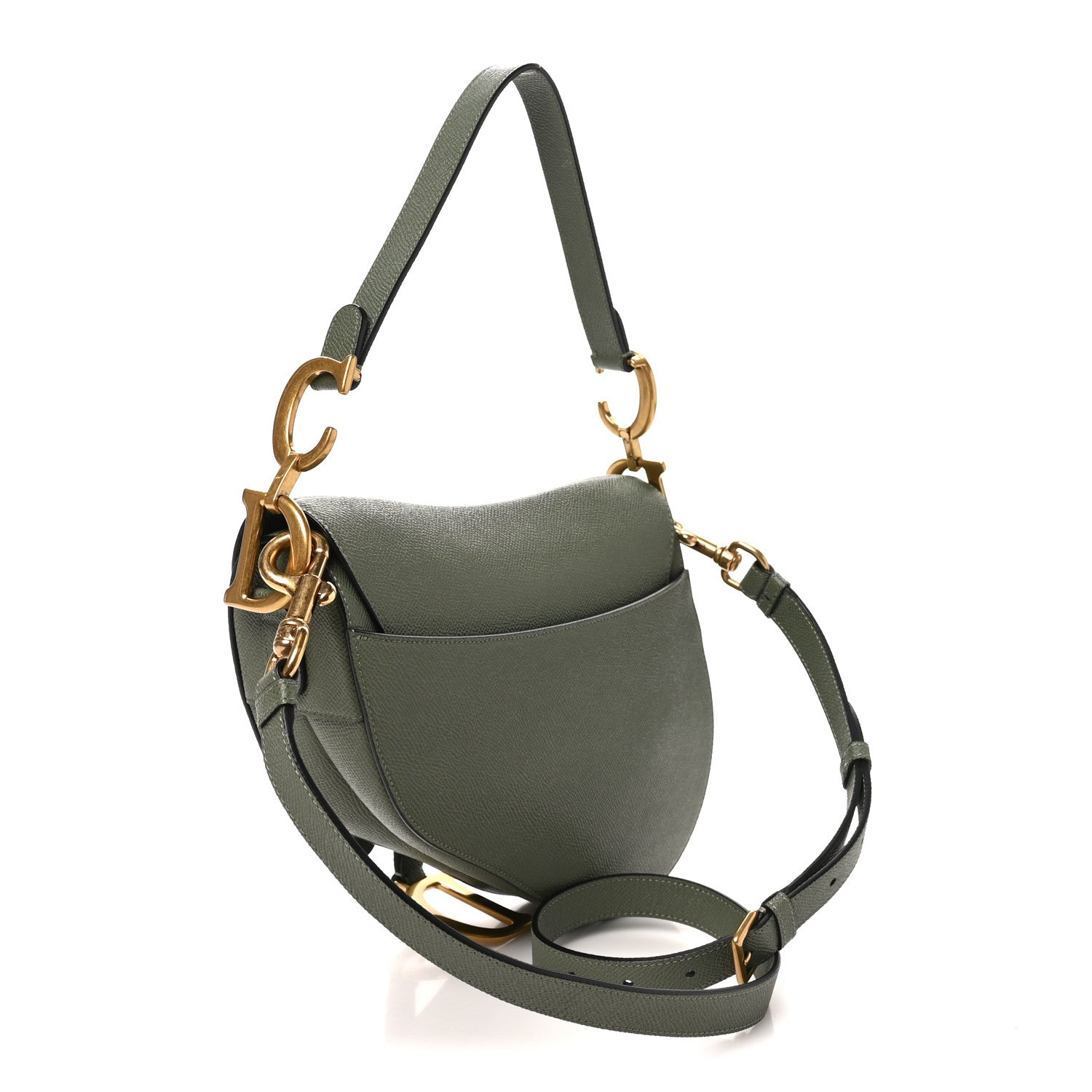 Grained Calfskin Saddle Bag With Strap Sage Green — view 3