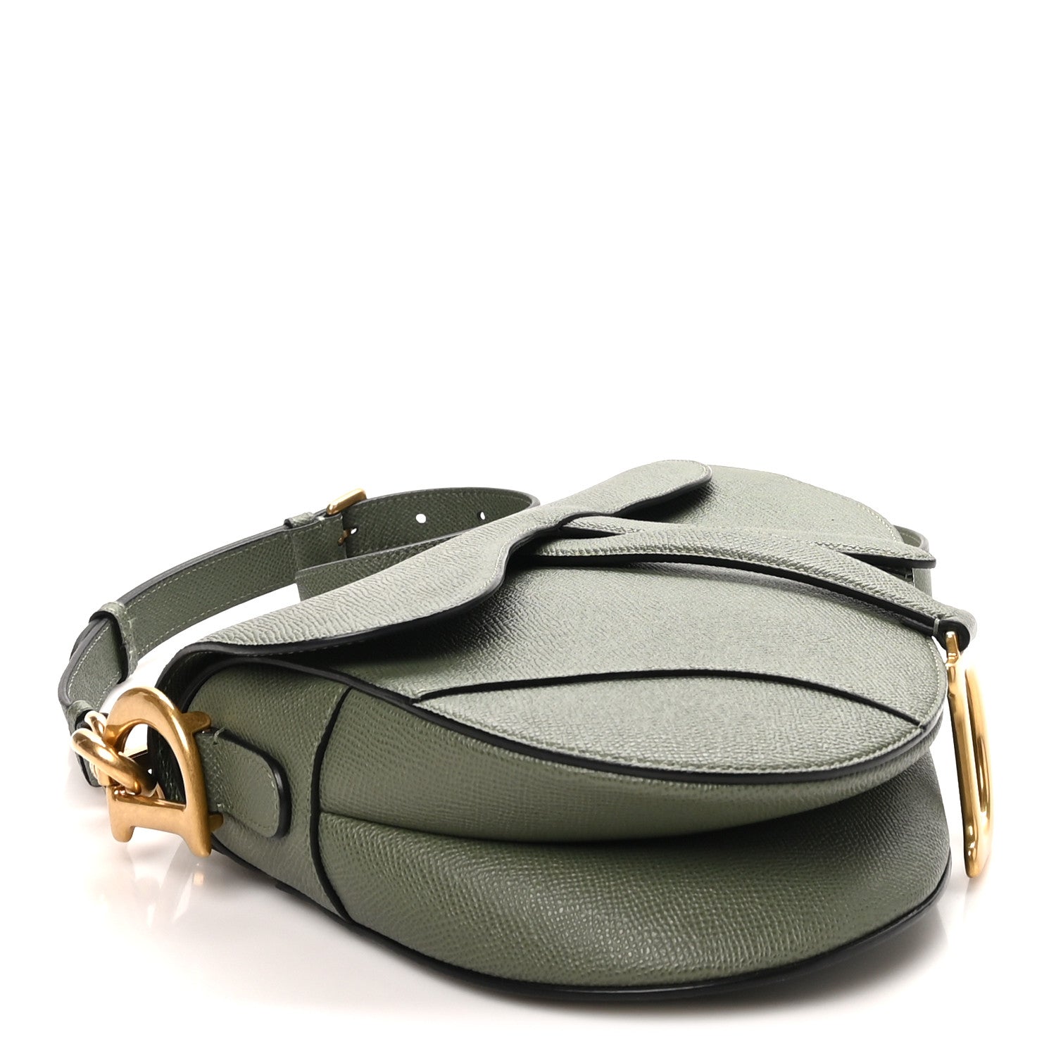 Grained Calfskin Saddle Bag With Strap Sage Green — view 4