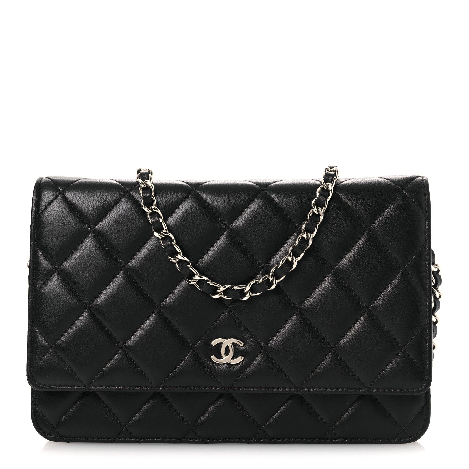 Lambskin Quilted Wallet On Chain WOC Black