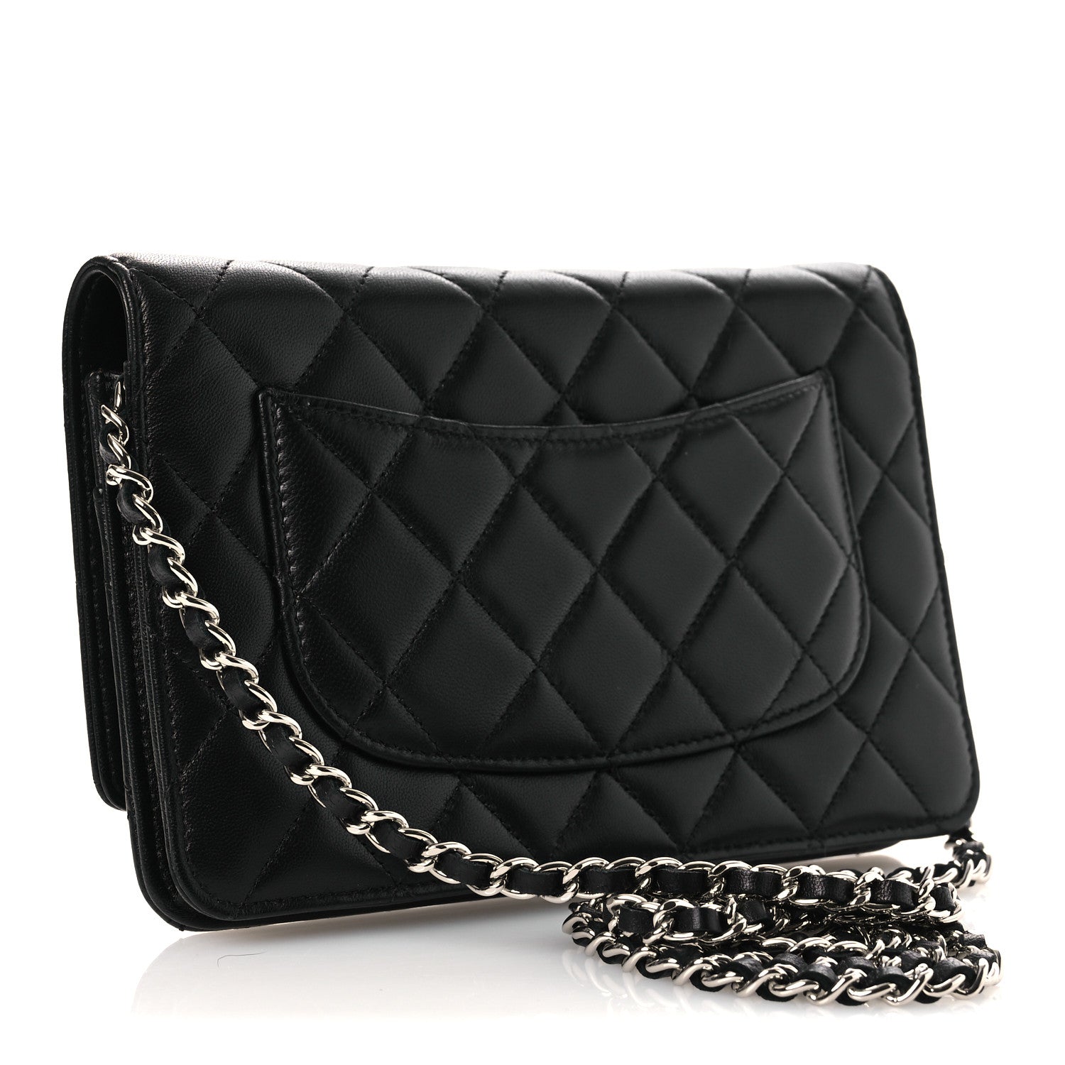 Lambskin Quilted Wallet On Chain WOC Black — view 3