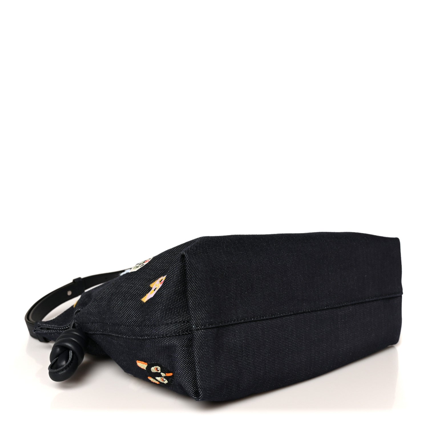 X Louis Wain Denim Embroidered Futurist Cats Medium Flamenco Knot Clutch Blue — view 4
