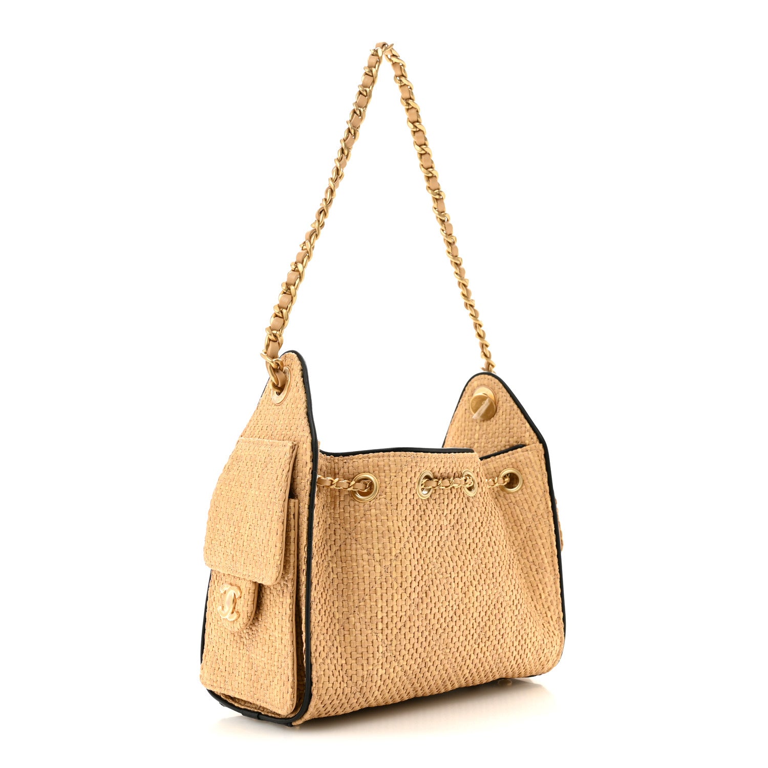 Braided Raffia Calfskin Quilted Mini Chanel 25 Handbag Beige Black — view 3