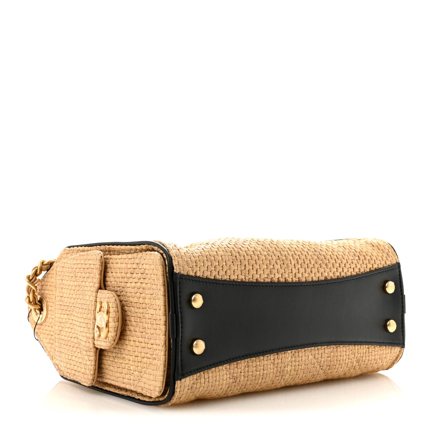 Braided Raffia Calfskin Quilted Mini Chanel 25 Handbag Beige Black — view 4