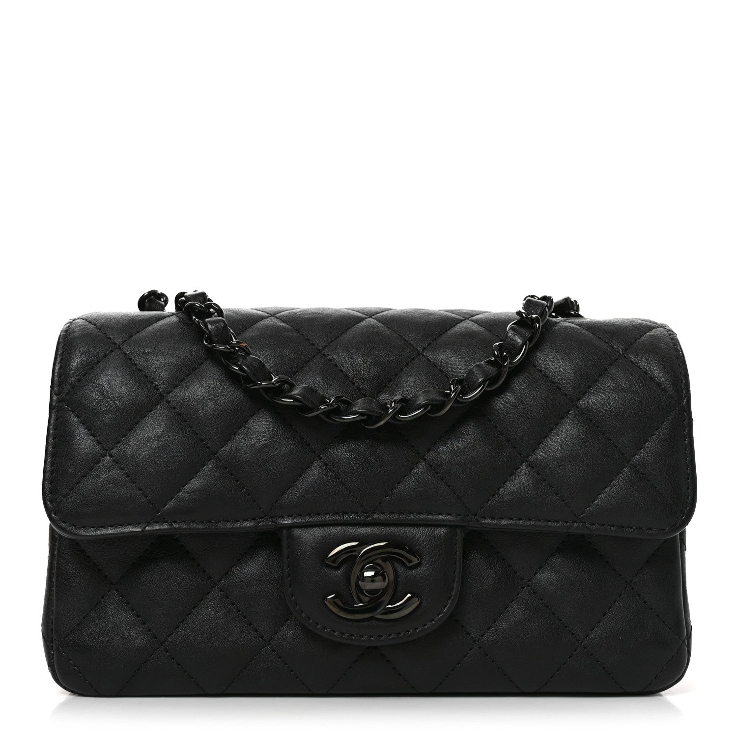 Crumpled Calfskin Quilted Mini Rectangular Flap So Black