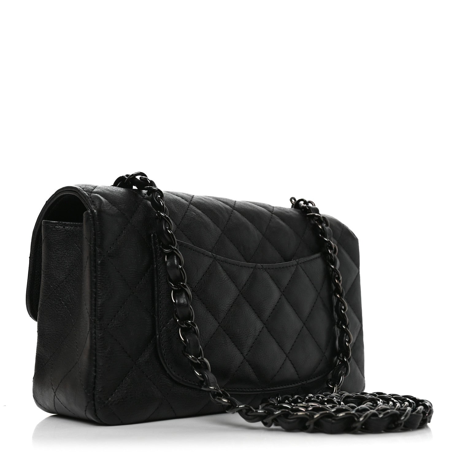 Crumpled Calfskin Quilted Mini Rectangular Flap So Black — view 3