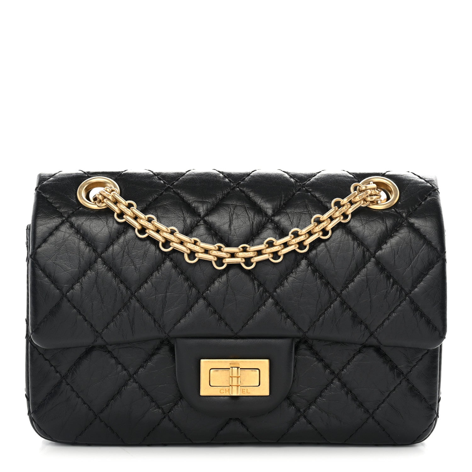 Aged Calfskin Quilted 2.55 Reissue Mini Flap Black