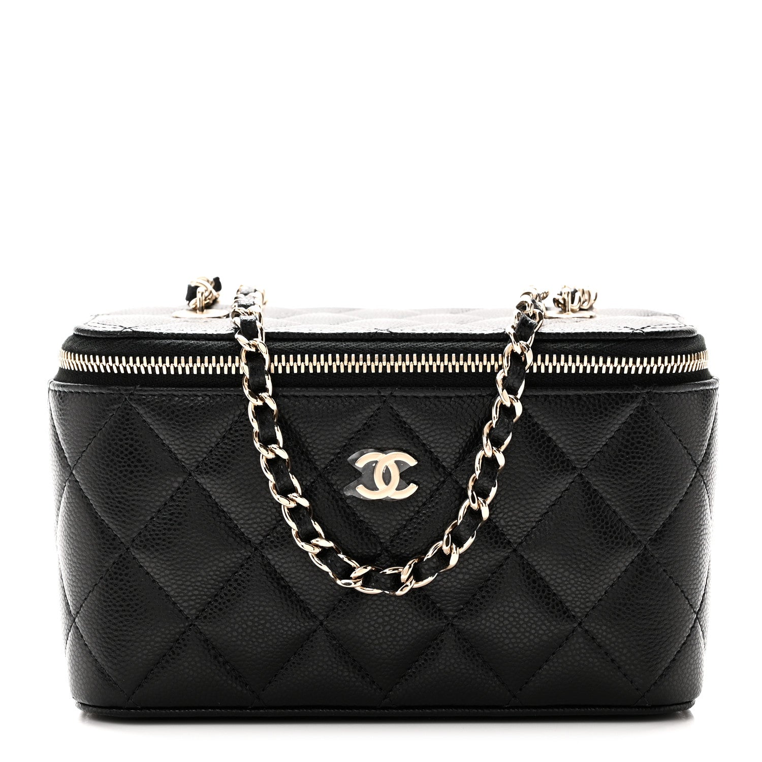 Caviar Quilted Small Vanity Case With Chain Black Black