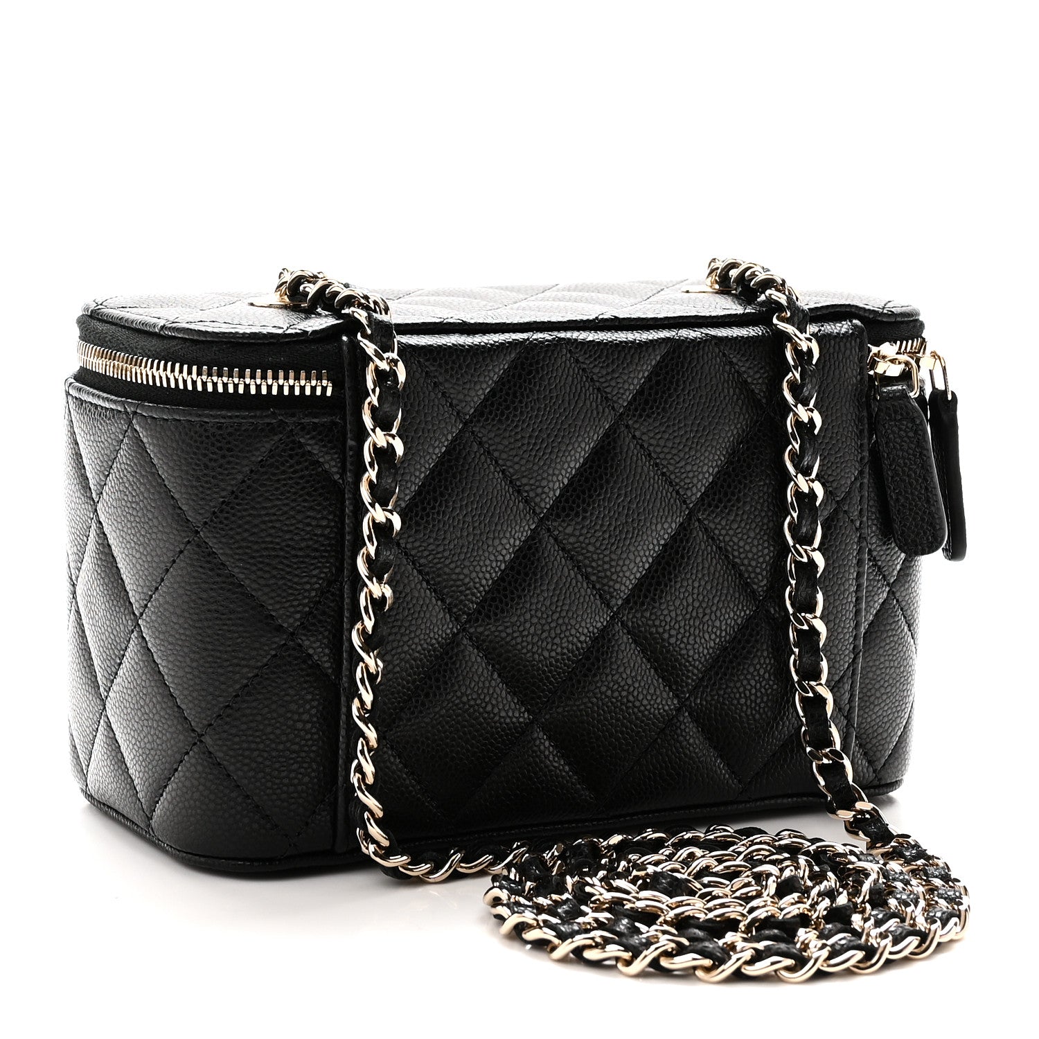 Caviar Quilted Small Vanity Case With Chain Black Black — view 3