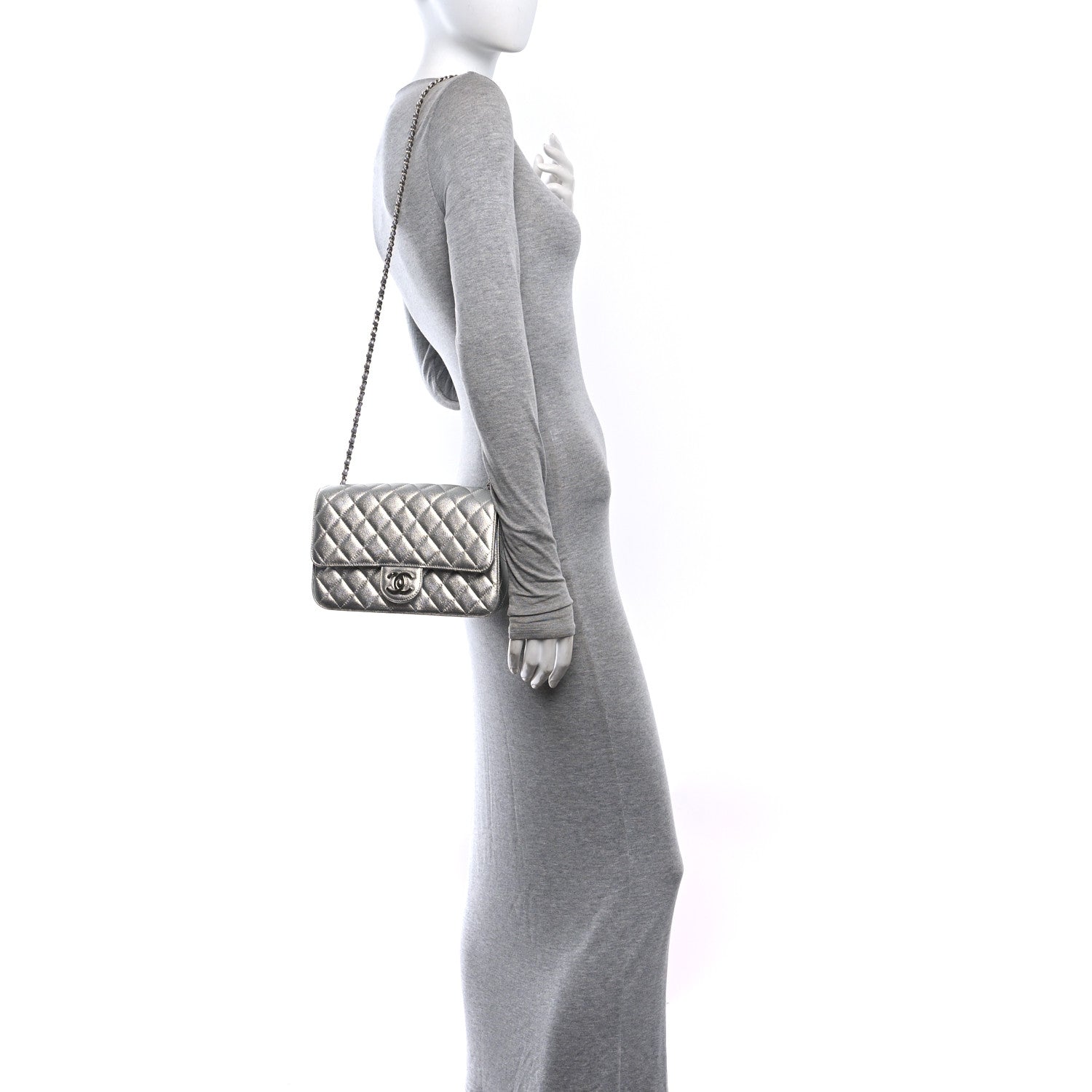 Metallic Caviar Quilted Medium CC Slide Flap Silver Silver — view 2