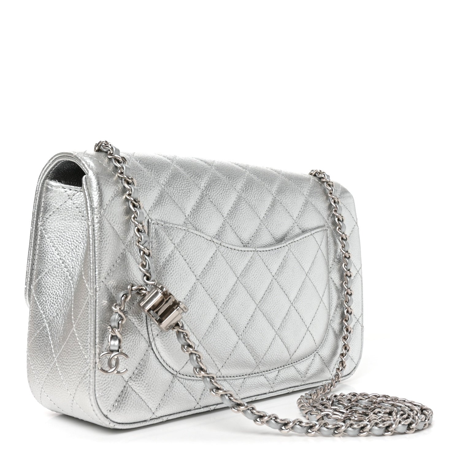 Metallic Caviar Quilted Medium CC Slide Flap Silver Silver — view 3