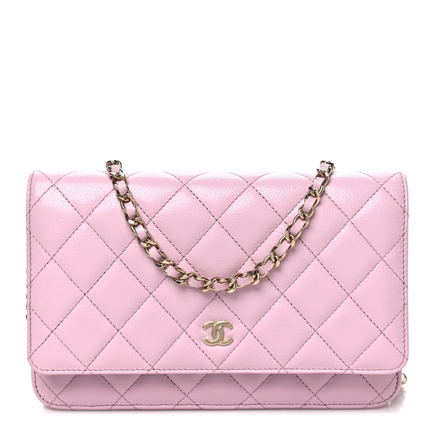 Caviar Quilted Wallet on Chain WOC Light Pink