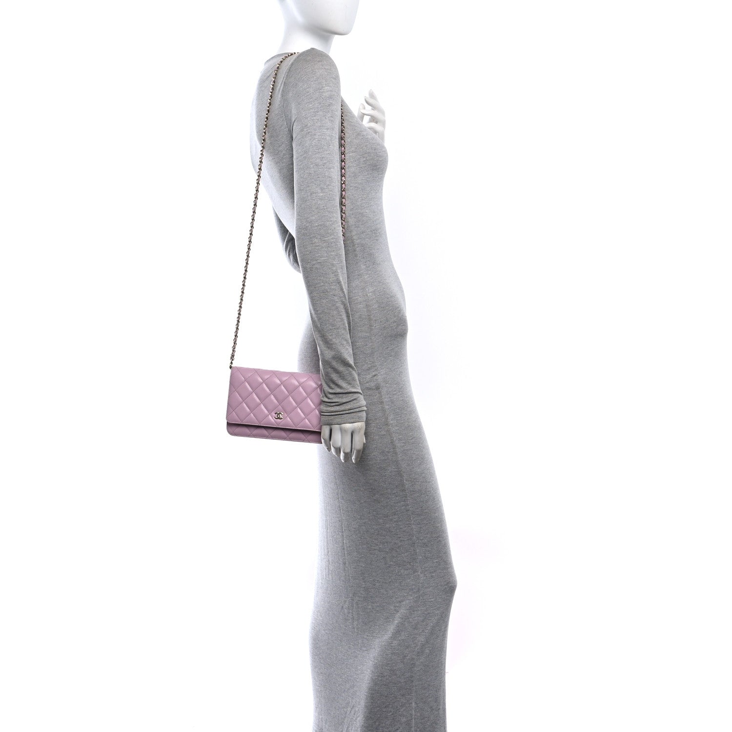 Caviar Quilted Wallet on Chain WOC Light Pink — view 2