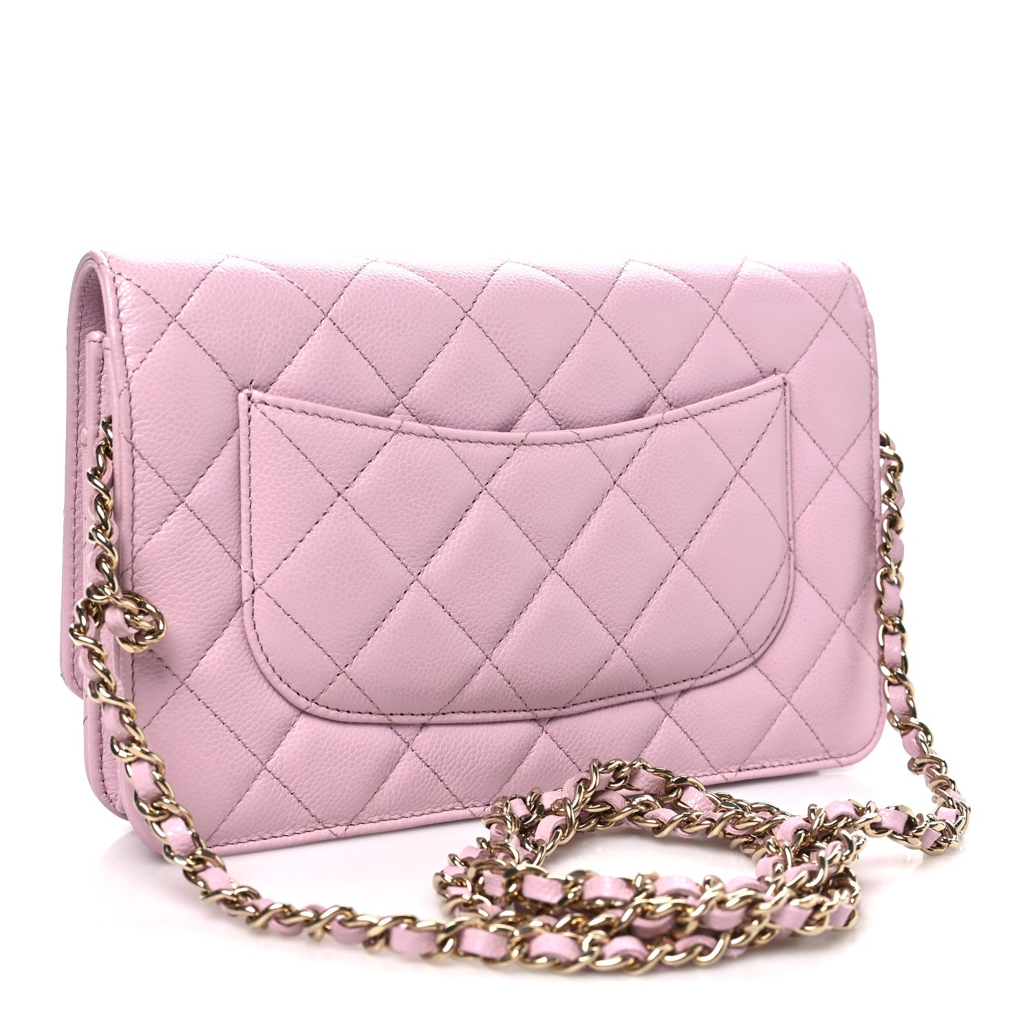 Caviar Quilted Wallet on Chain WOC Light Pink — view 3
