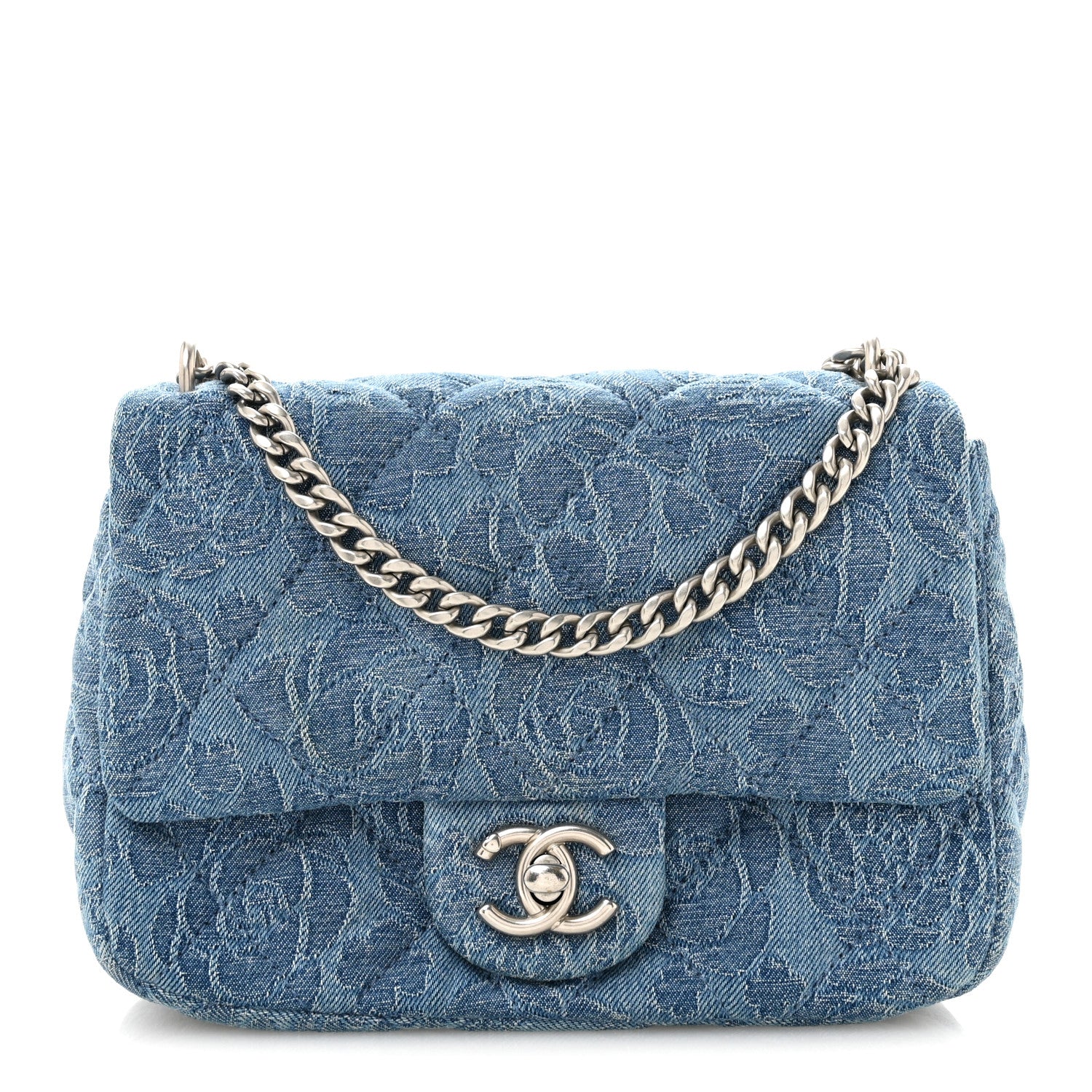 Denim Quilted Mini Camellia Sweetheart Flap Blue