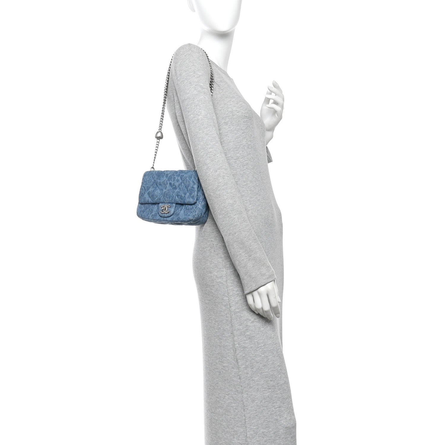 Denim Quilted Mini Camellia Sweetheart Flap Blue — view 2