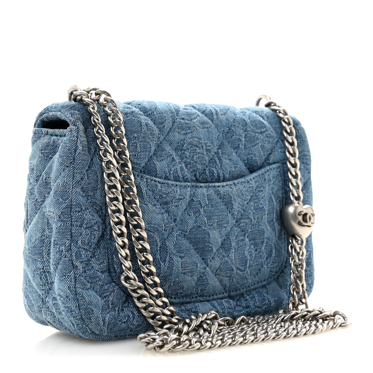 Denim Quilted Mini Camellia Sweetheart Flap Blue — view 3