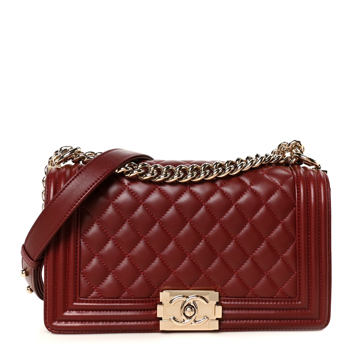 Lambskin Quilted Medium Boy Flap Burgundy