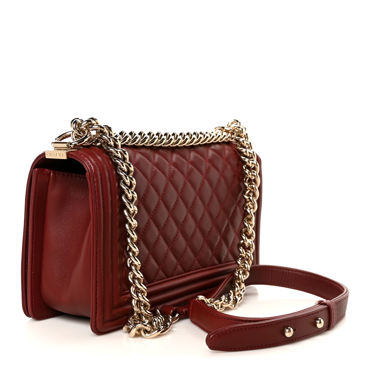 Lambskin Quilted Medium Boy Flap Burgundy — view 3
