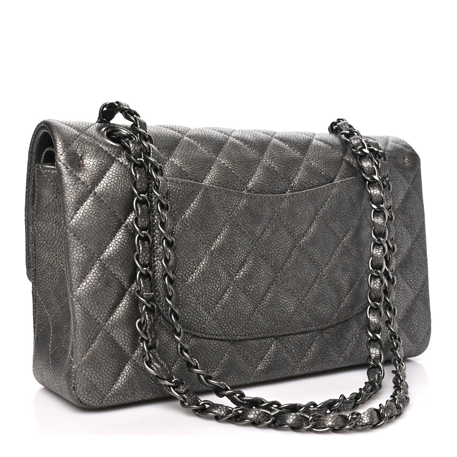 Metallic Caviar Quilted Medium Double Flap Dark Grey — view 3