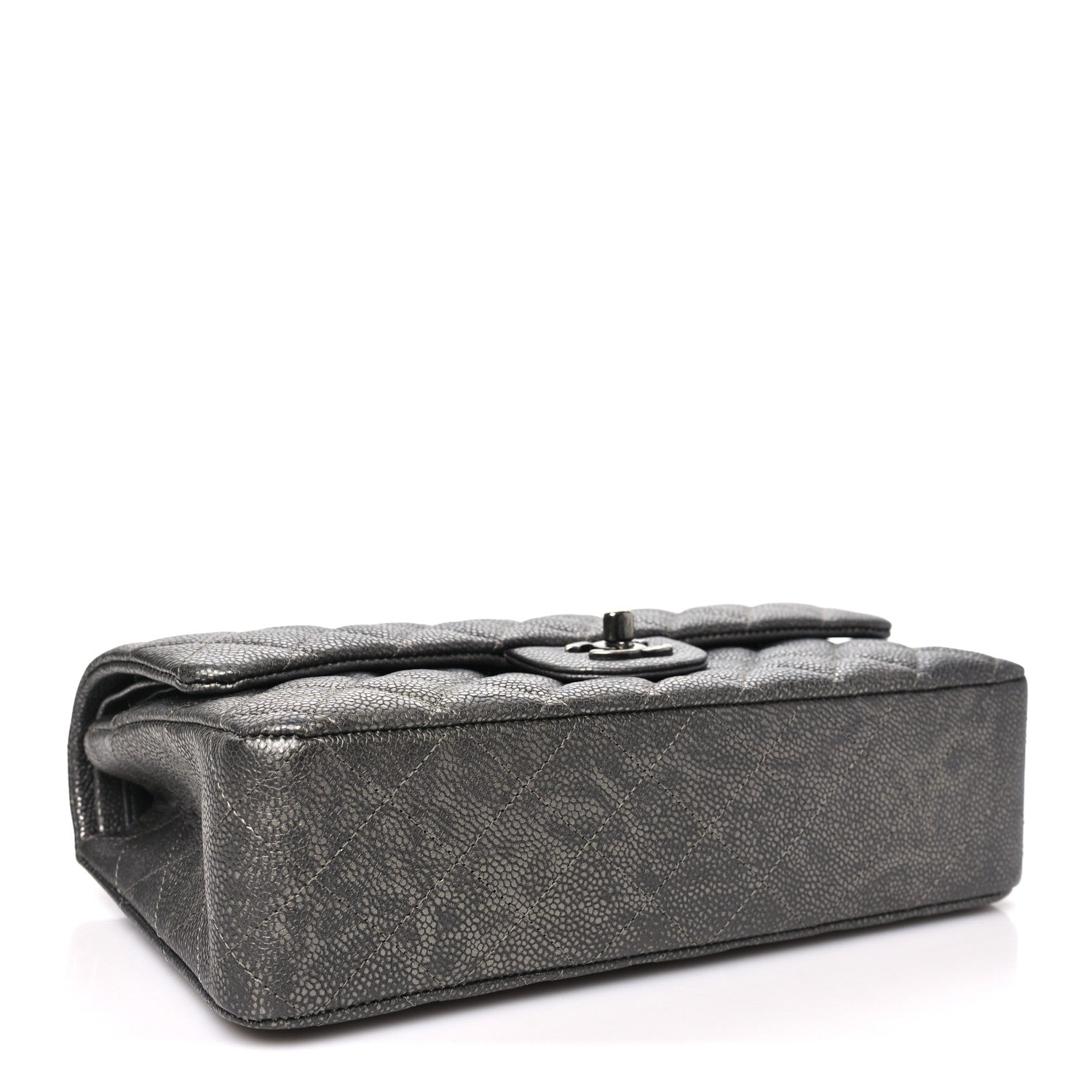 Metallic Caviar Quilted Medium Double Flap Dark Grey — view 4