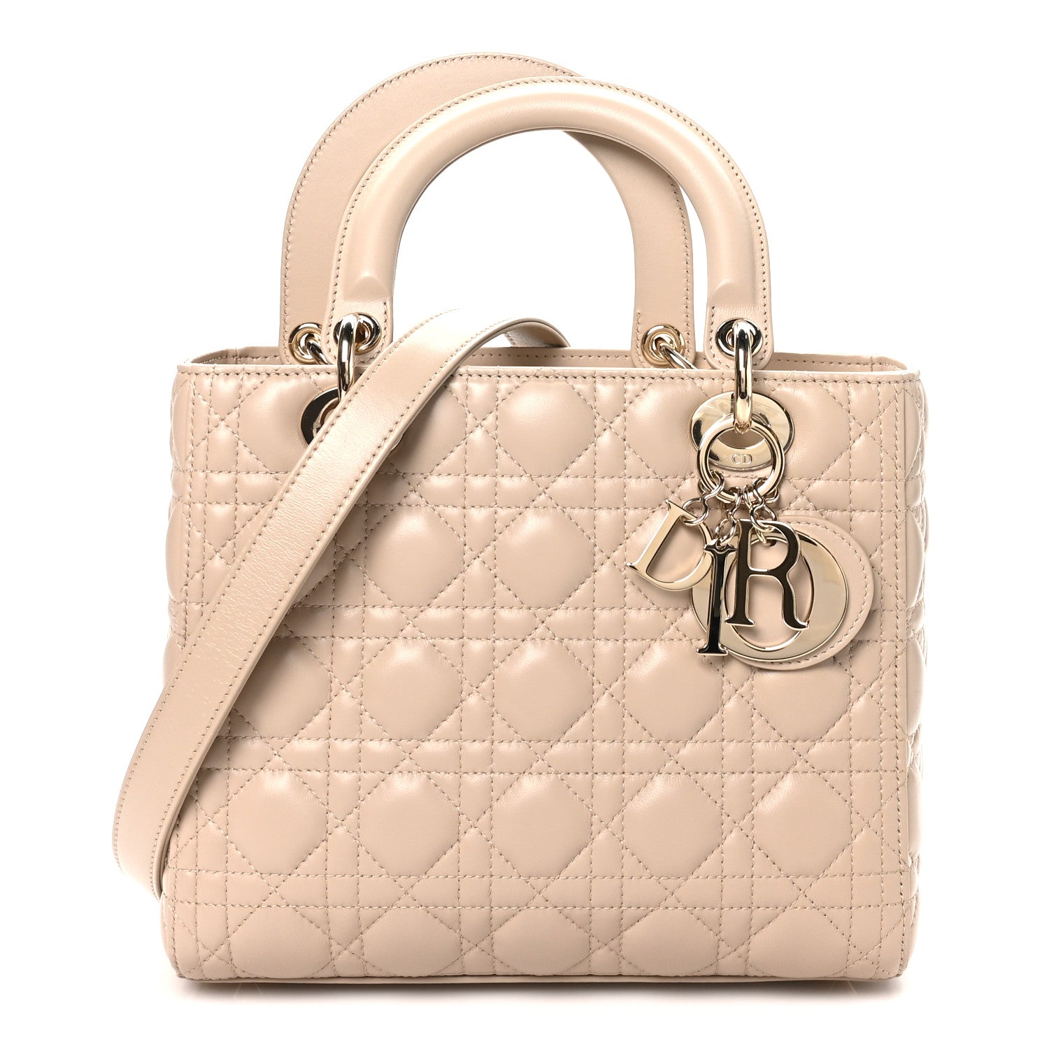 Lambskin Cannage Medium Lady Dior Powder Beige