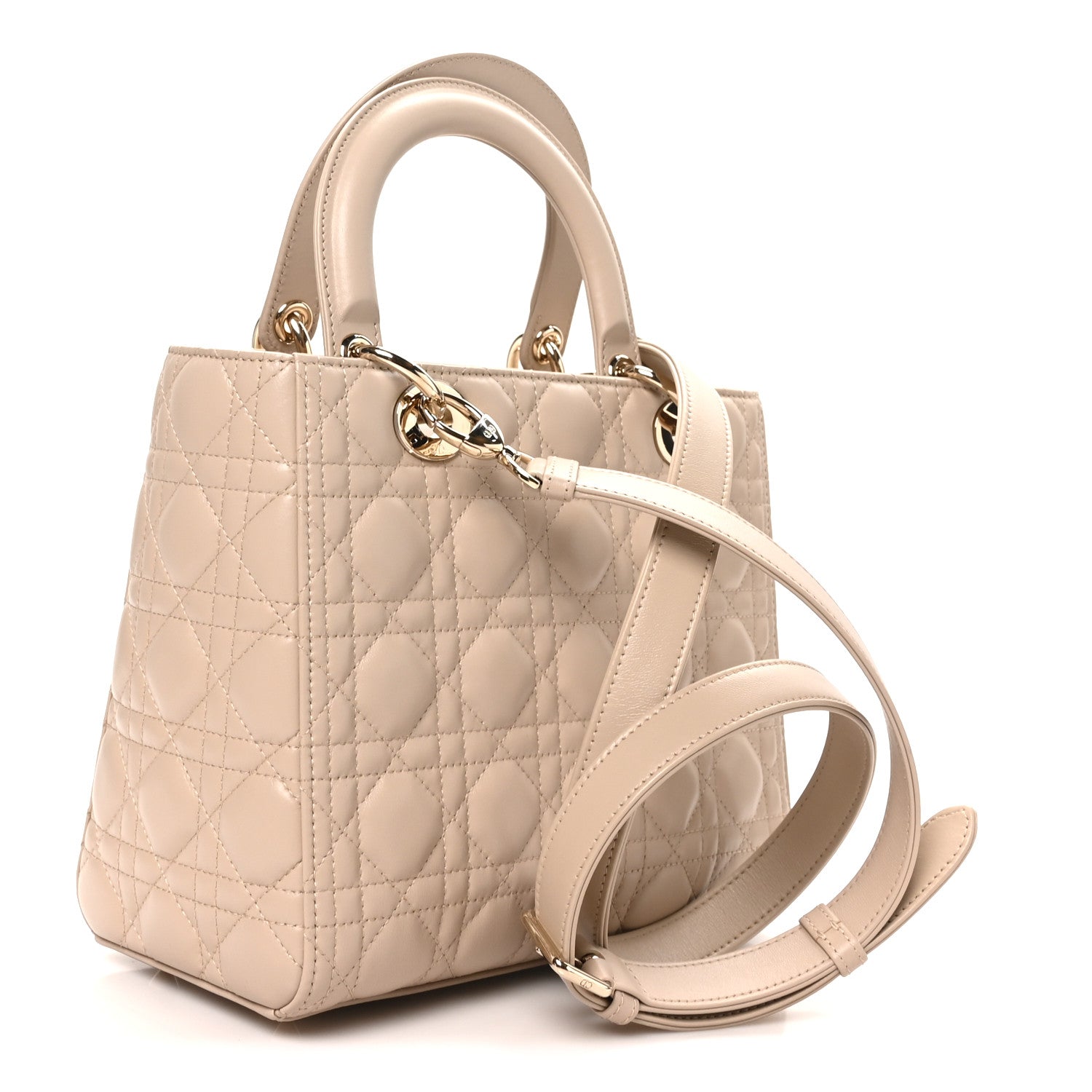 Lambskin Cannage Medium Lady Dior Powder Beige — view 3