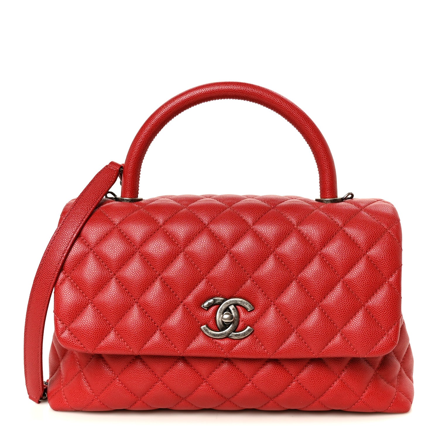 Caviar Quilted Small Coco Handle Flap Red
