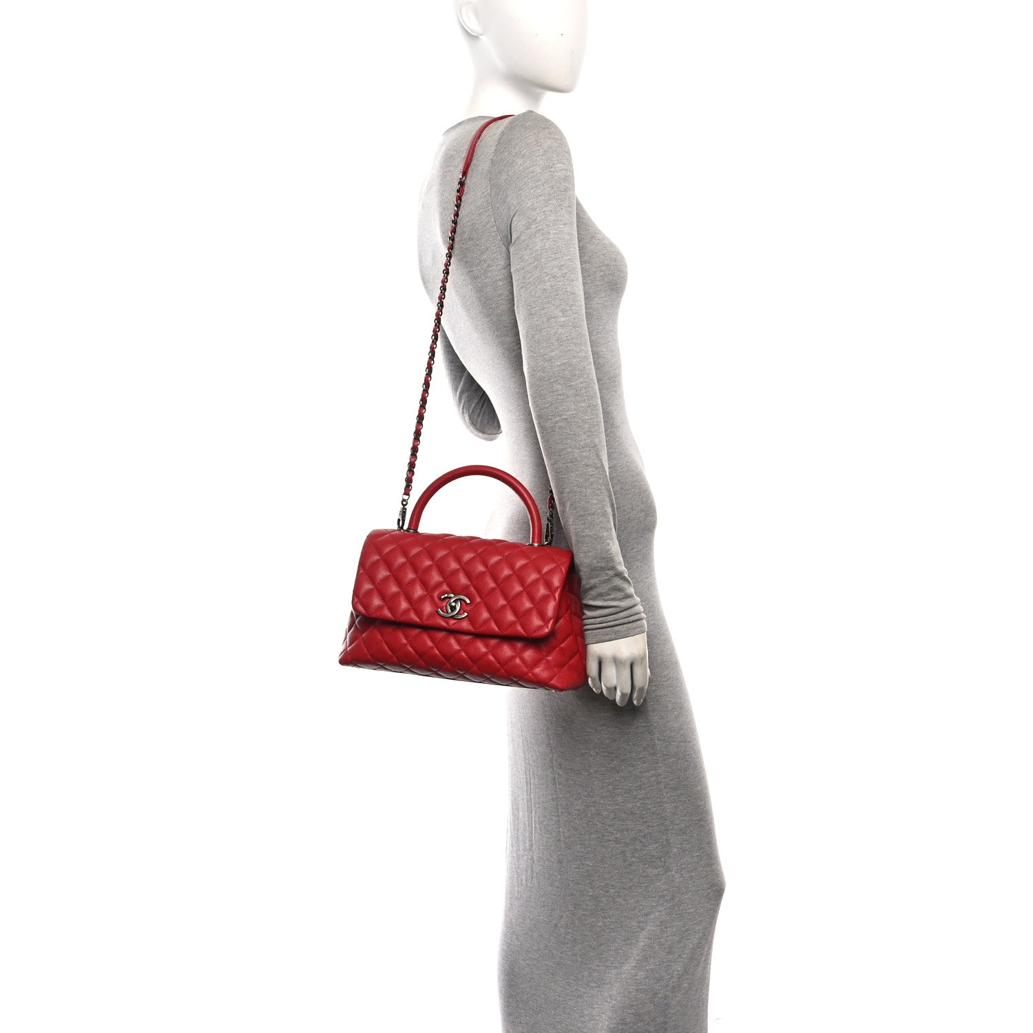 Caviar Quilted Small Coco Handle Flap Red — view 2