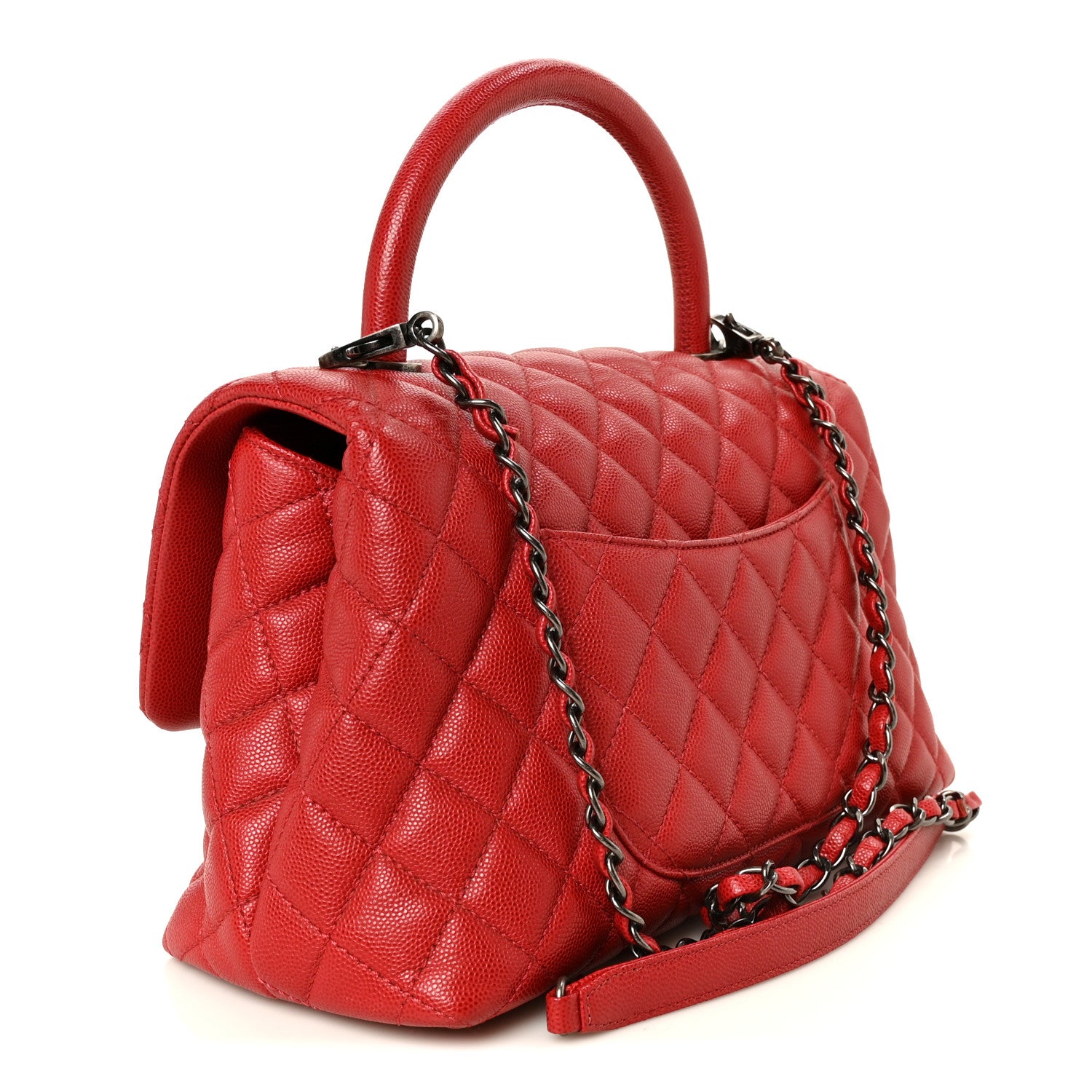Caviar Quilted Small Coco Handle Flap Red — view 3