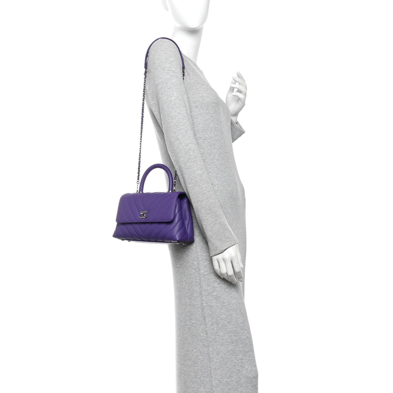 Caviar Chevron Quilted Mini Coco Handle Flap Purple — view 2