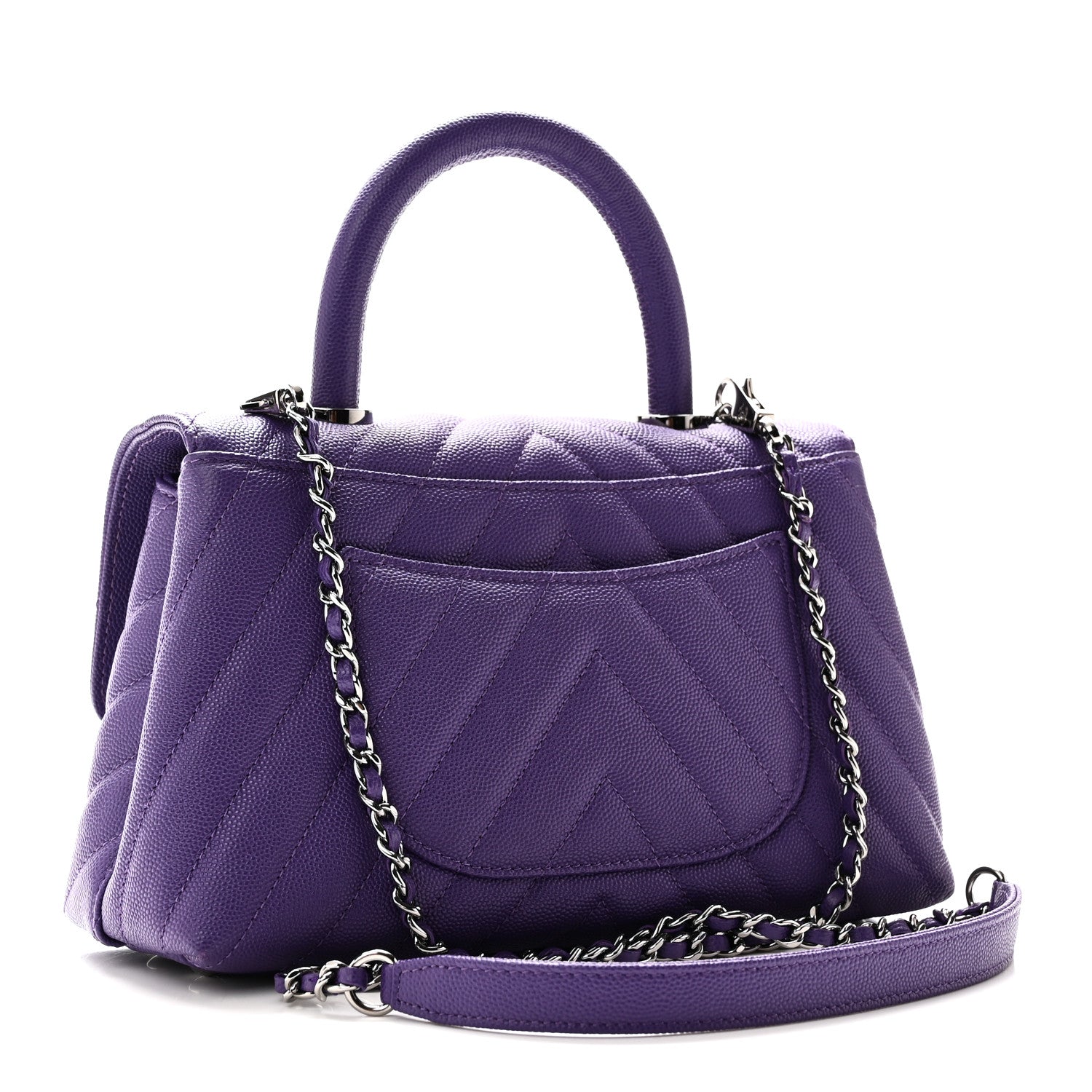 Caviar Chevron Quilted Mini Coco Handle Flap Purple — view 3