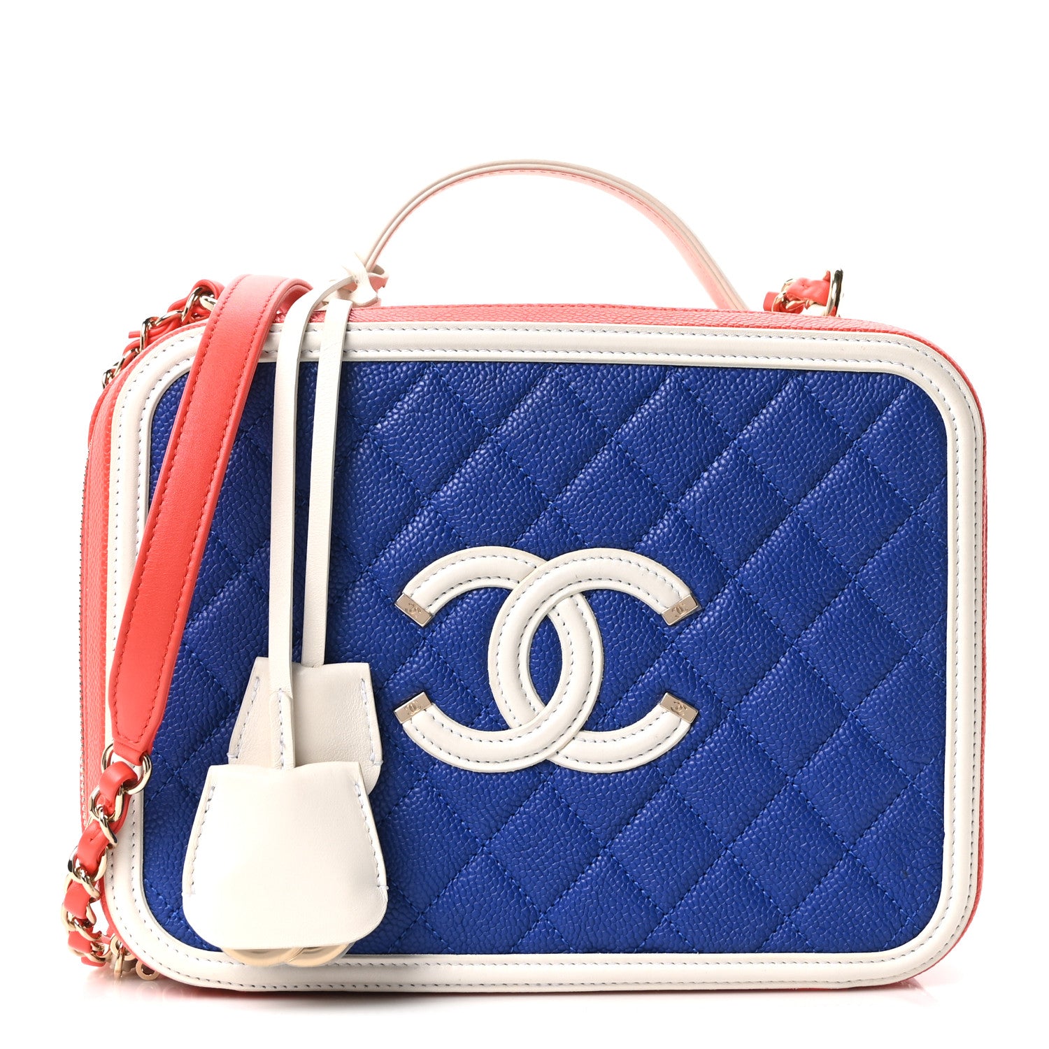 Caviar Quilted Large CC Filigree Vanity Case Blue White Red