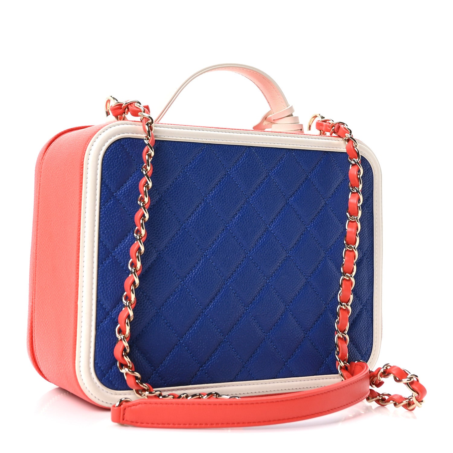 Caviar Quilted Large CC Filigree Vanity Case Blue White Red — view 4