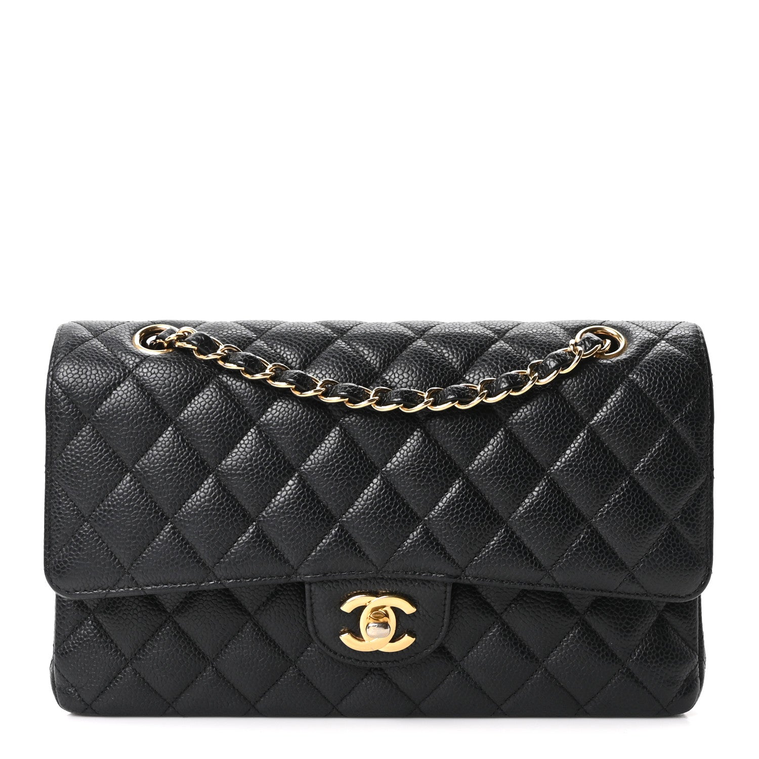 Caviar Quilted Medium Double Flap Black
