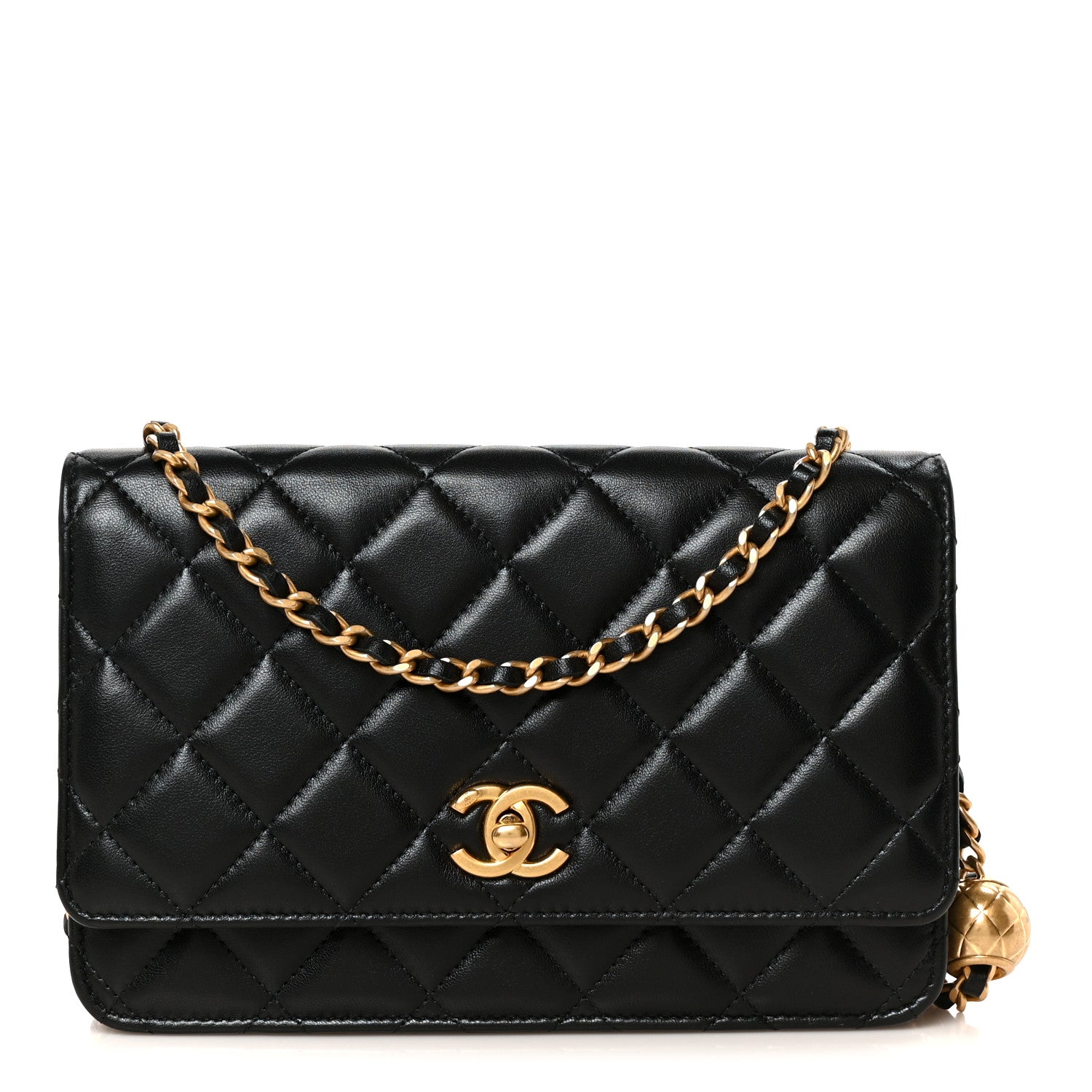 Lambskin Quilted CC Pearl Crush Wallet on Chain WOC Black