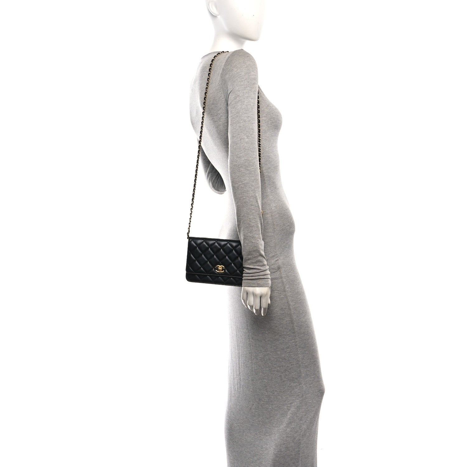 Lambskin Quilted CC Pearl Crush Wallet on Chain WOC Black — view 2