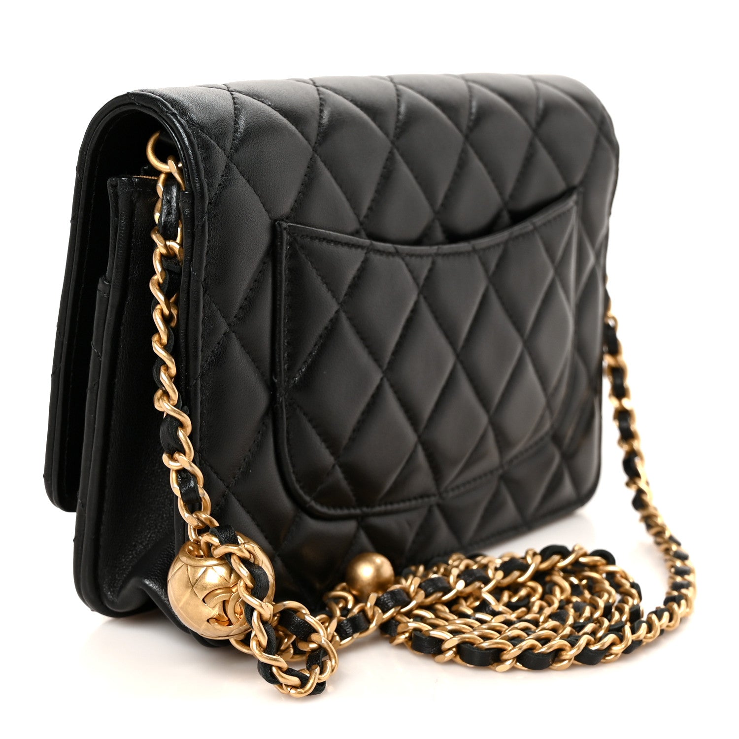 Lambskin Quilted CC Pearl Crush Wallet on Chain WOC Black — view 3