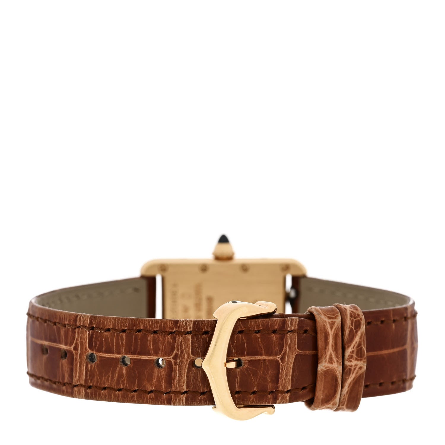 18K Yellow Gold Alligator 22mm Tank Louis Quartz Watch Brown — view 3