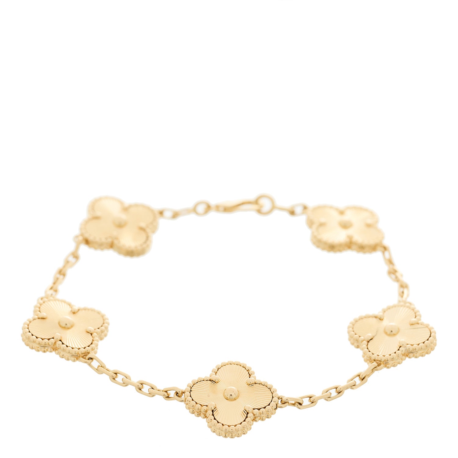 18K Yellow Gold 5 Motifs Guilloche Vintage Alhambra Bracelet