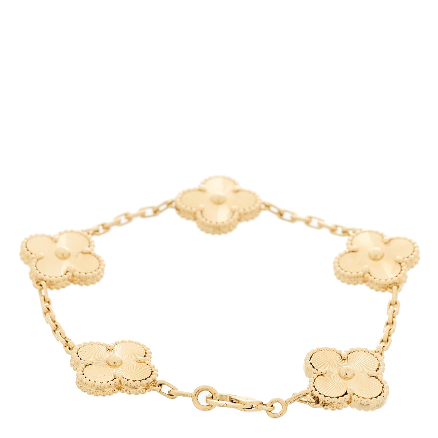 18K Yellow Gold 5 Motifs Guilloche Vintage Alhambra Bracelet — view 2
