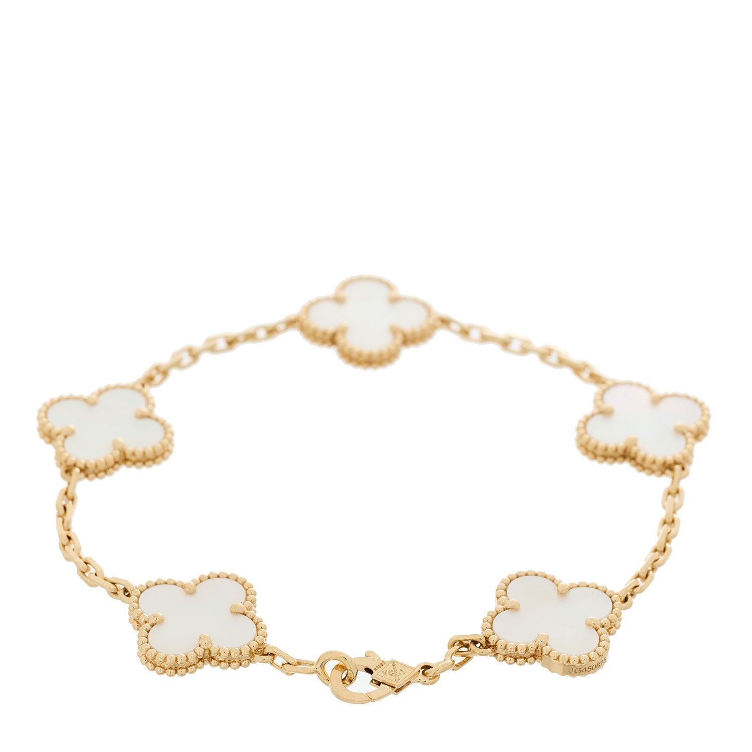 18K Yellow Gold Mother of Pearl 5 Motifs Vintage Alhambra Bracelet — view 2