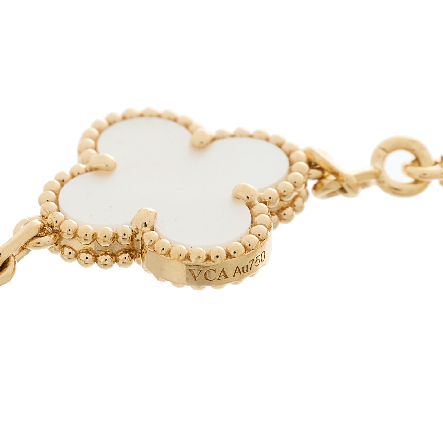 18K Yellow Gold Mother of Pearl 5 Motifs Vintage Alhambra Bracelet — view 3