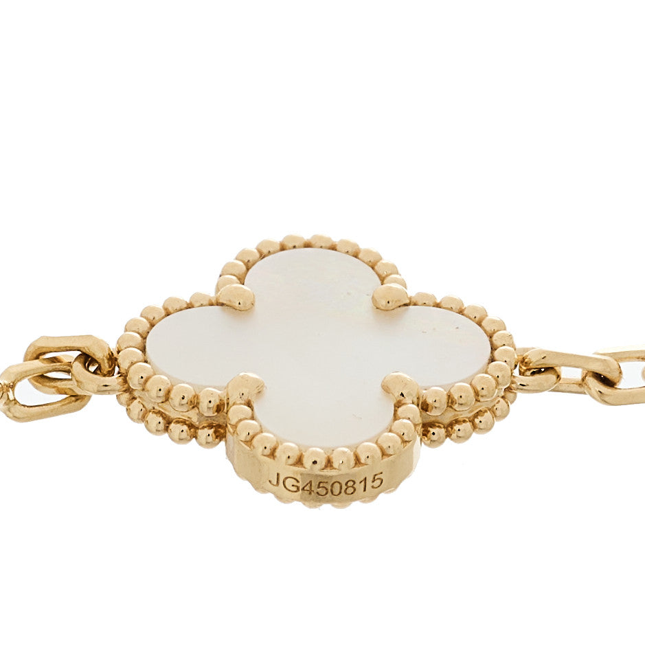 18K Yellow Gold Mother of Pearl 5 Motifs Vintage Alhambra Bracelet — view 4
