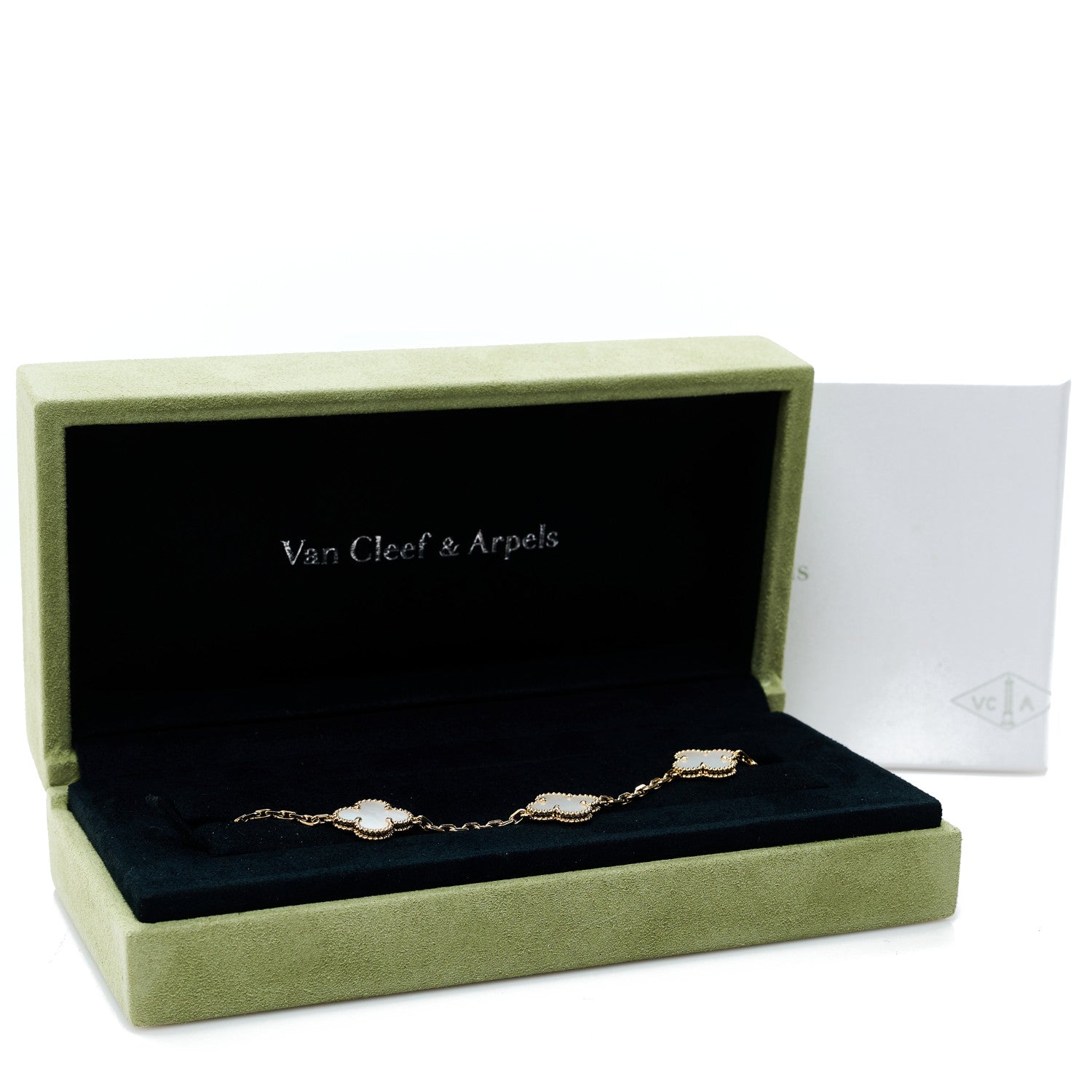 18K Yellow Gold Mother of Pearl 5 Motifs Vintage Alhambra Bracelet — view 5