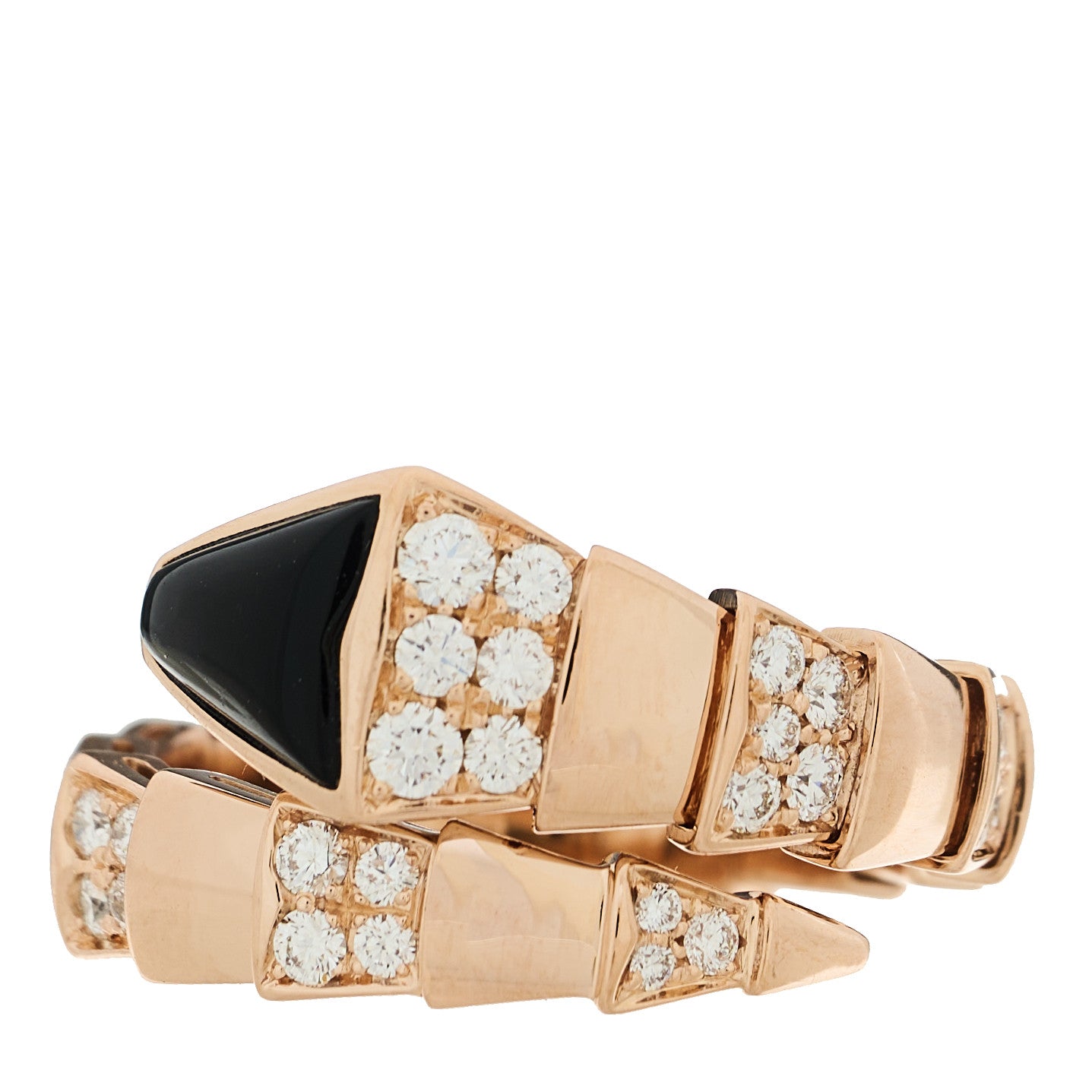 18K Rose Gold Diamond Black Onyx Serpenti Viper Ring XXL