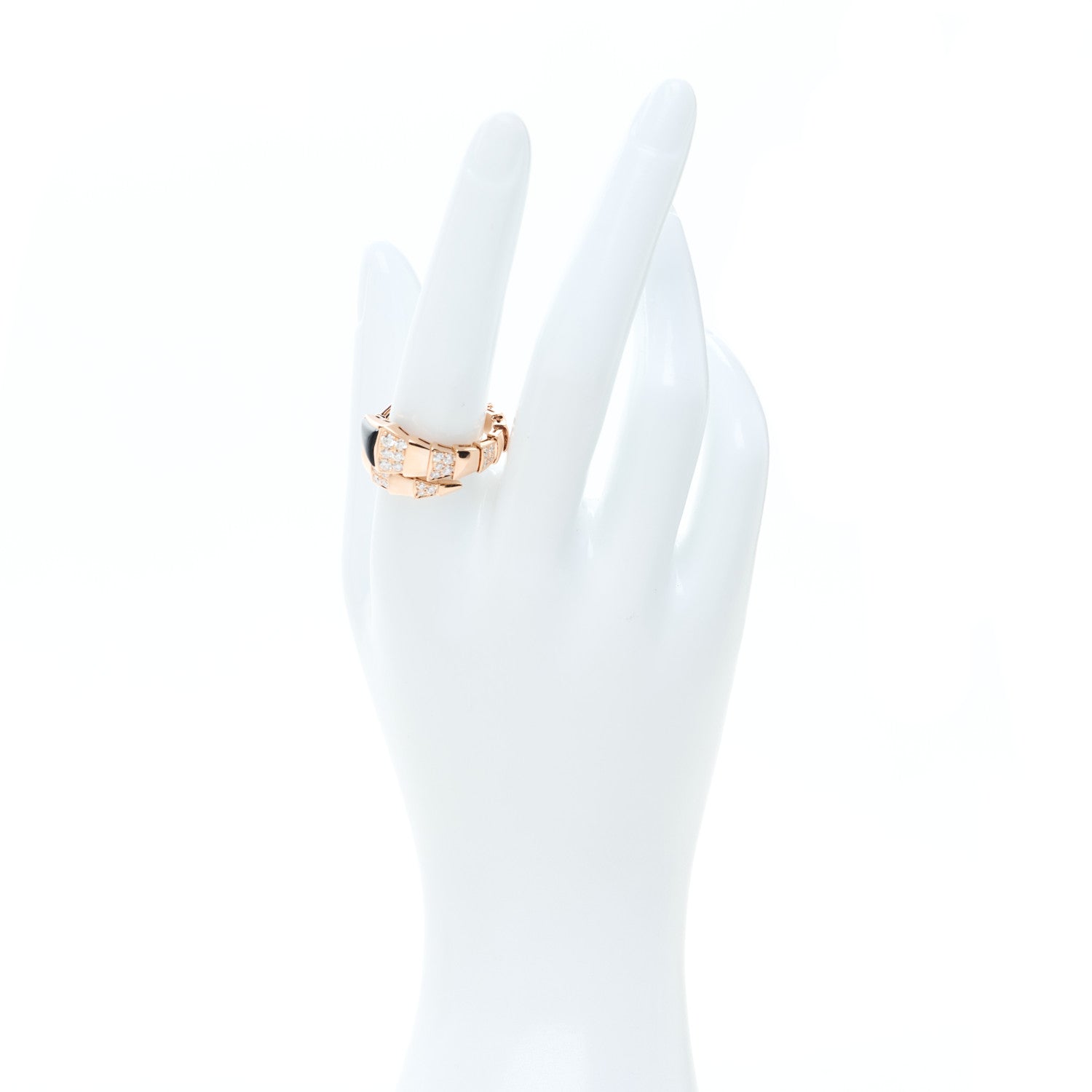 18K Rose Gold Diamond Black Onyx Serpenti Viper Ring XXL — view 2