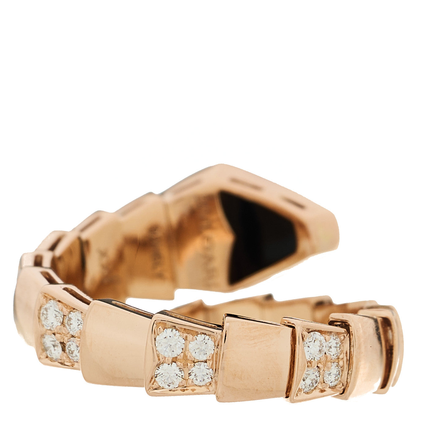 18K Rose Gold Diamond Black Onyx Serpenti Viper Ring XXL — view 3