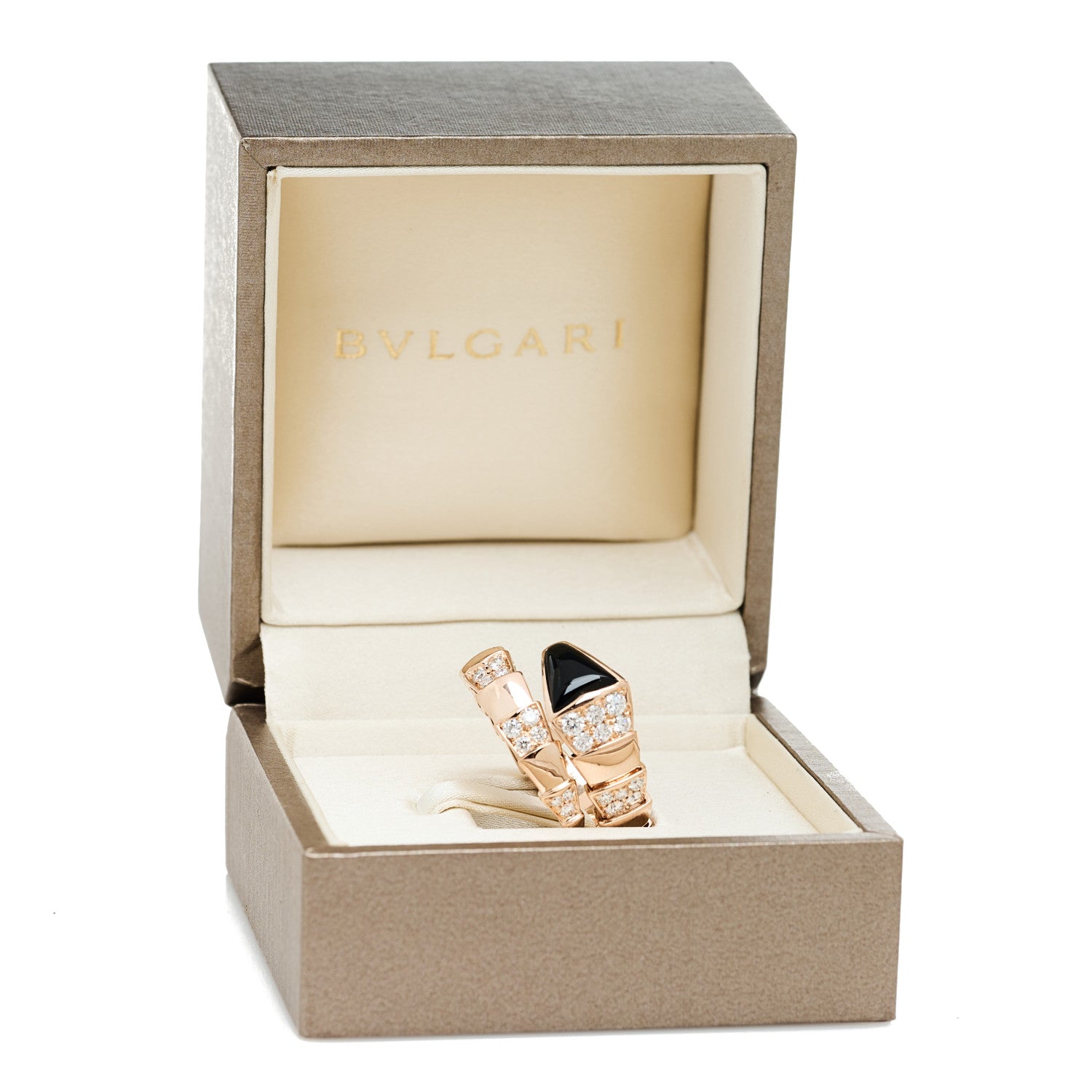 18K Rose Gold Diamond Black Onyx Serpenti Viper Ring XXL — view 5