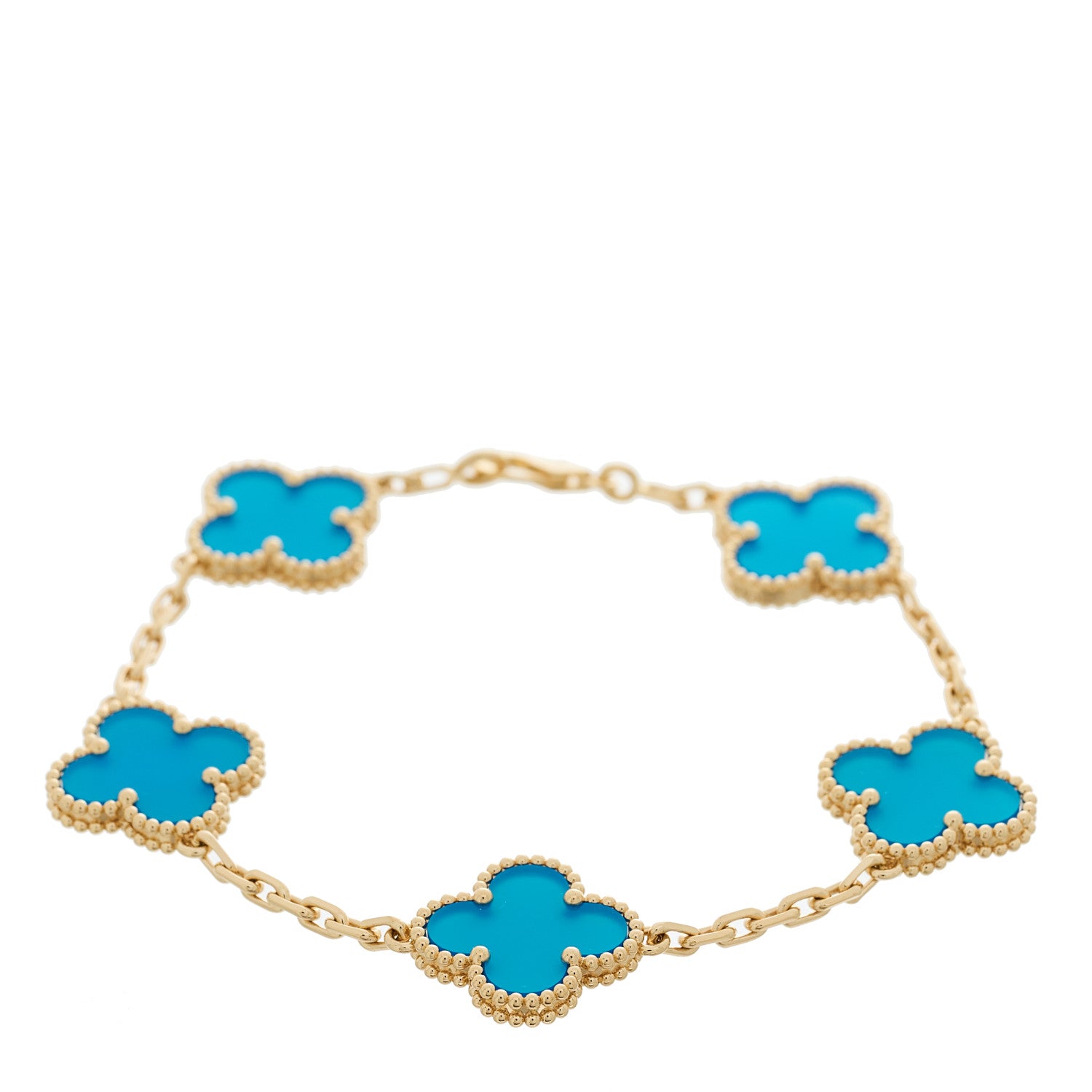 18K Yellow Gold Blue Agate 5 Motifs Vintage Alhambra Bracelet